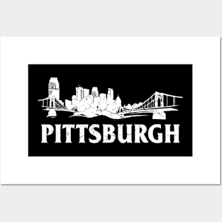 Pittsburgh Retro Skyline Bridge Vintage, Pittsburgh lovers Posters and Art